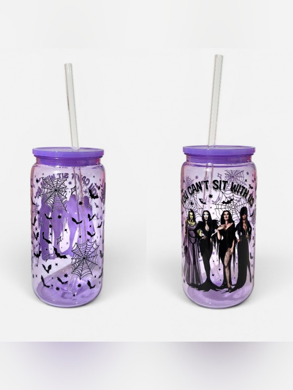 Ladies Of Horror You Can't Sit With Us Acrylic Plastic Tumbler Cup 16oz Purple